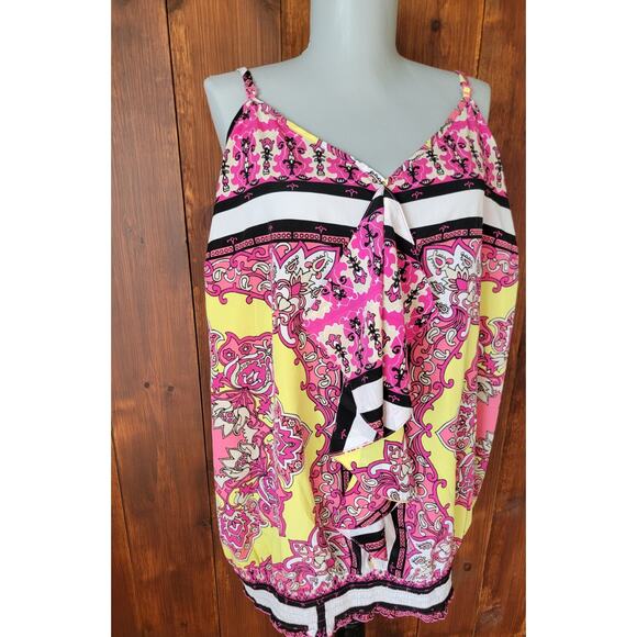 Lane Bryant Women 26/28 Pink Floral Satin Shell Top Adjustable Straps Ruffle🌸 - Picture 3 of 11